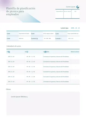 Documento de planificación de picnics para empleados, azul claro, sencillo y tabulado