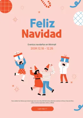 Bonito cartel de promoción de un evento navideño en rosa y rojo
