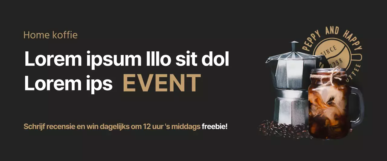 Zwartbruine koffie-gerelateerde evenementbanner