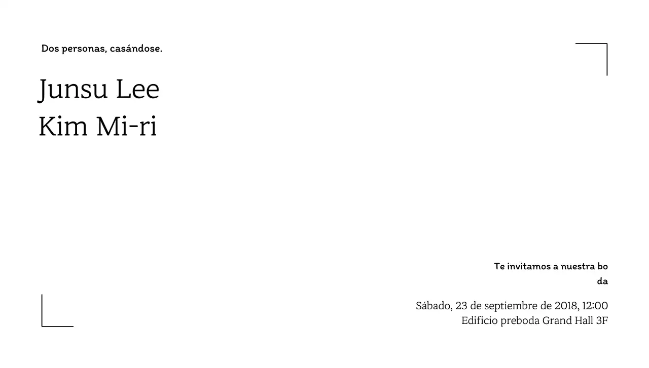 Sobre de postal de boda con marco de líneas sencillas y texto relacionado con la boda