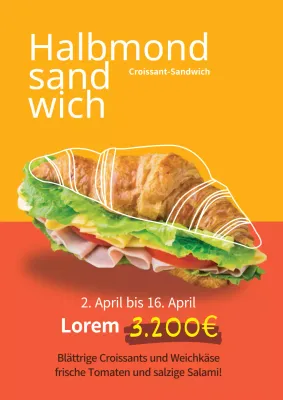 Einfaches Croissant-Sandwich-Rabattmenü-Faltblatt in Orange