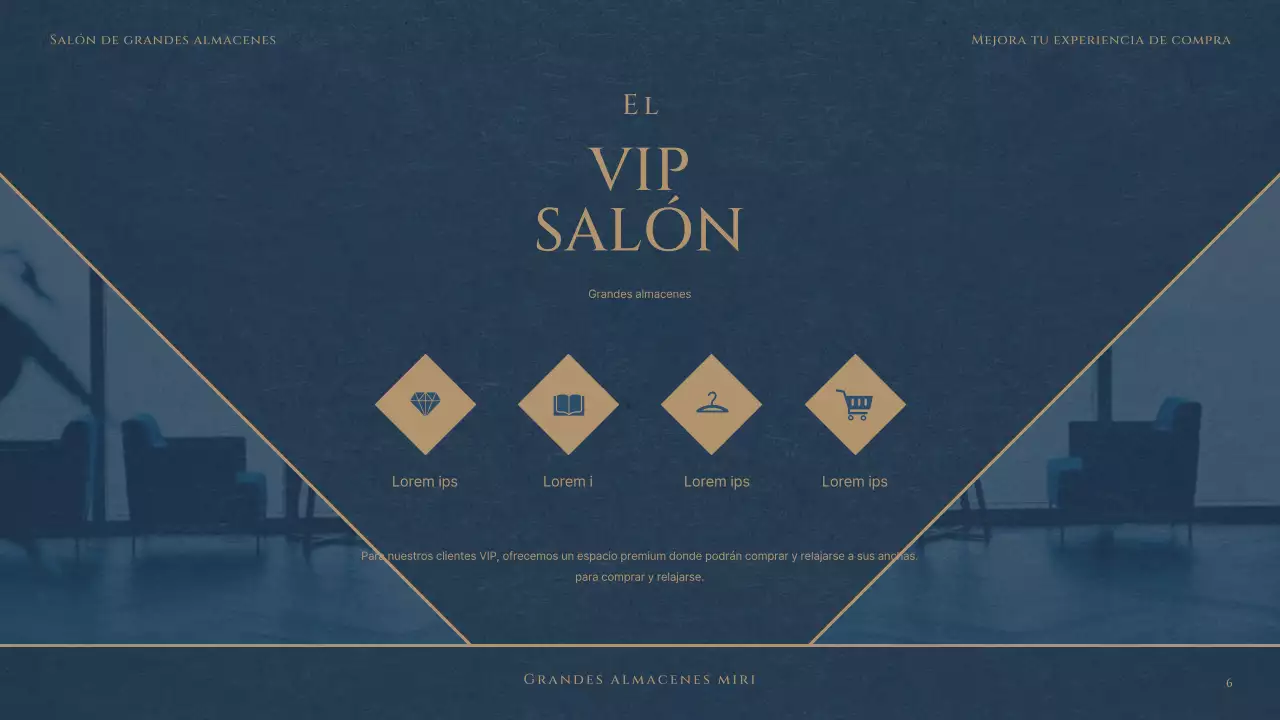 Un lujoso club VIP de grandes almacenes en rojo y azul marino