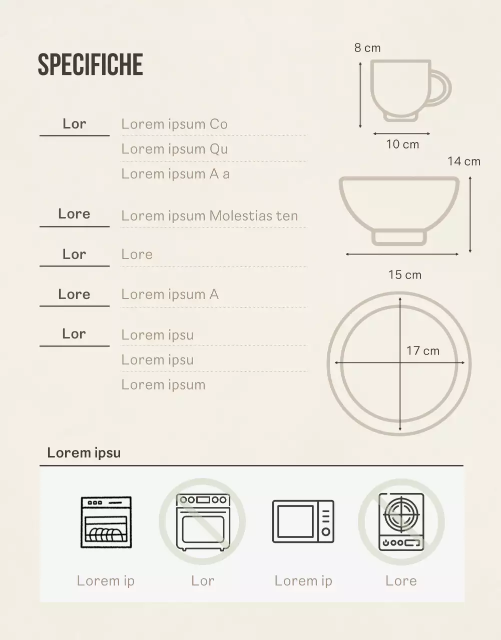 Un set di porcellana semplice, in beige e verde.