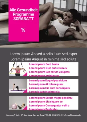 Flyer für ein Fitnessprogramm in Grau und Rosa