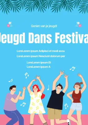 Promoot een dansfestival met een blauwe illustratie van dansende mensen