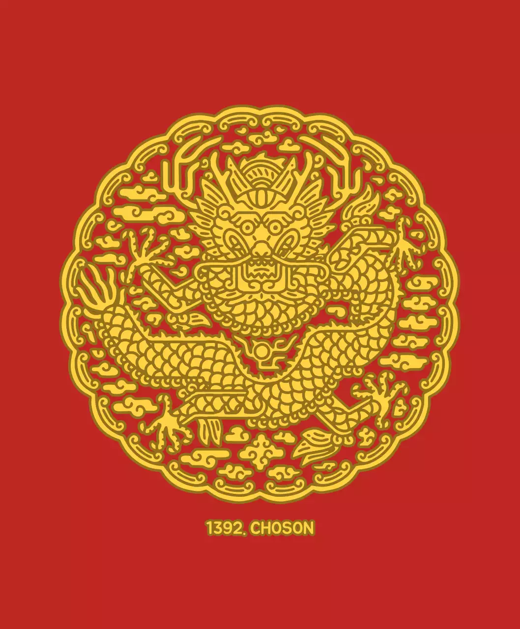 Konsep ilustrasi gonryongpo bulat merah dan kuning yang lucu untuk barang dagangan pribadi