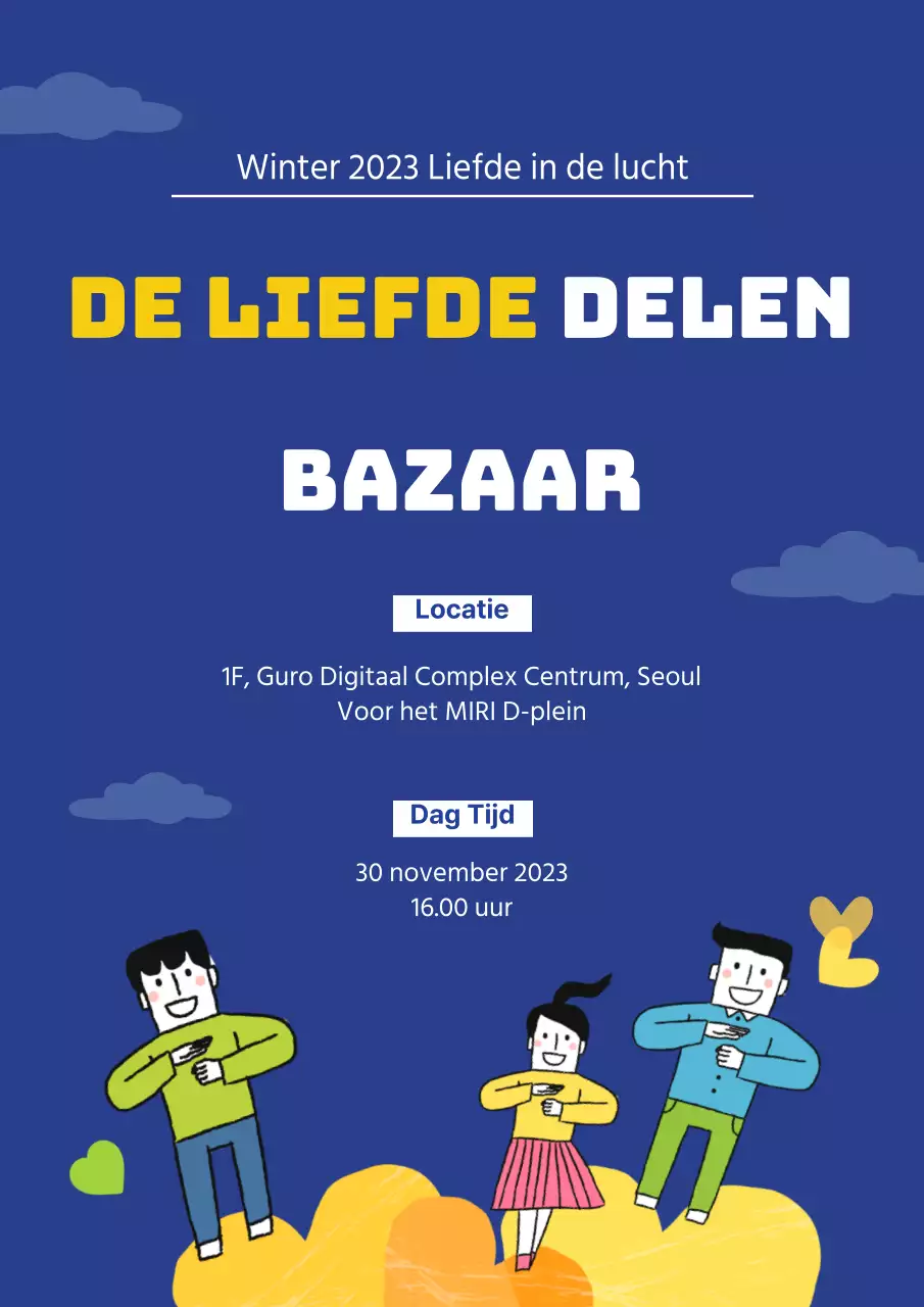 Een blauwe poster voor een liefdadigheidsactie.