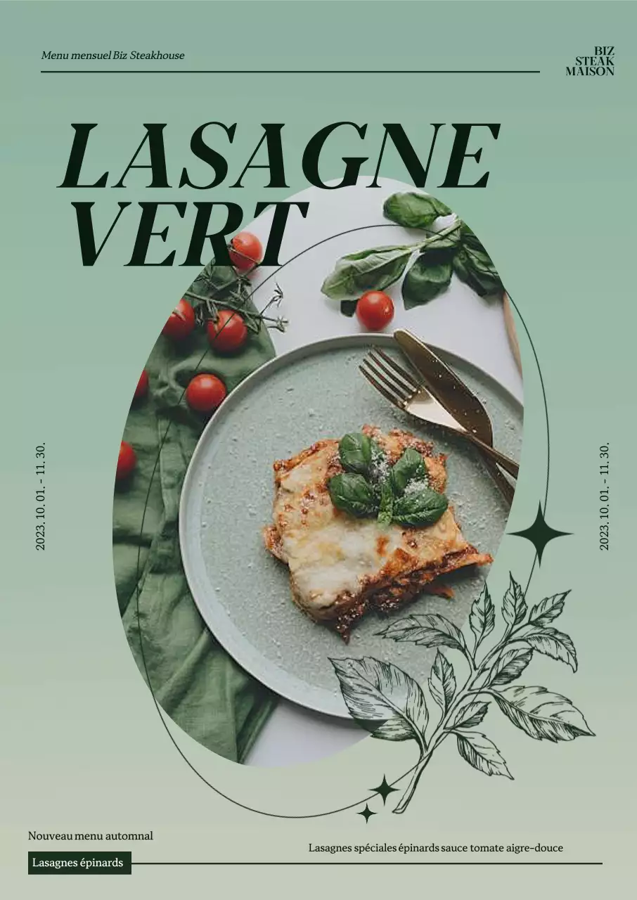 Présentation d'un menu automnal vert et luxuriant