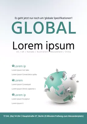 Einfache Übersee-Seminarwerbung mit türkisfarbener Weltkugel-Illustration