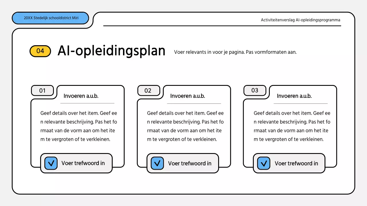 Nette blauw met gele trainingsrapporten presentatie kit