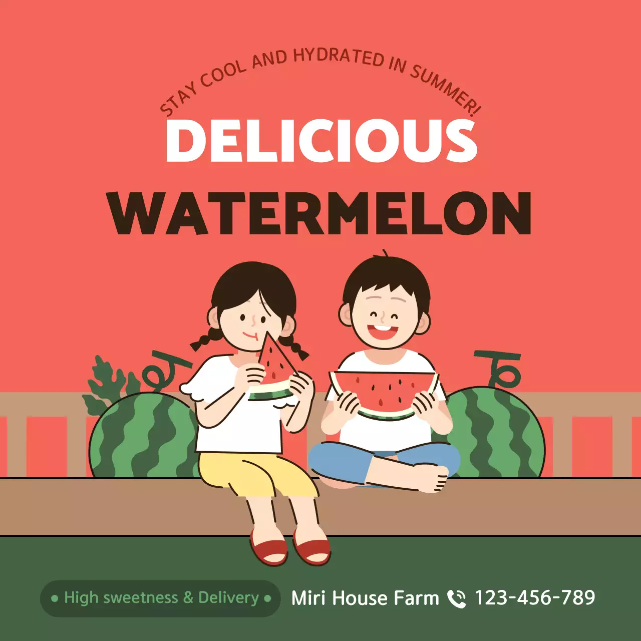 Watermelon theme with watermelon-colored clean line illustration concept
