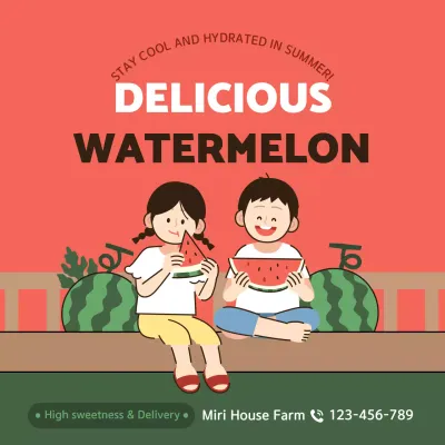 Watermelon theme with watermelon-colored clean line illustration concept