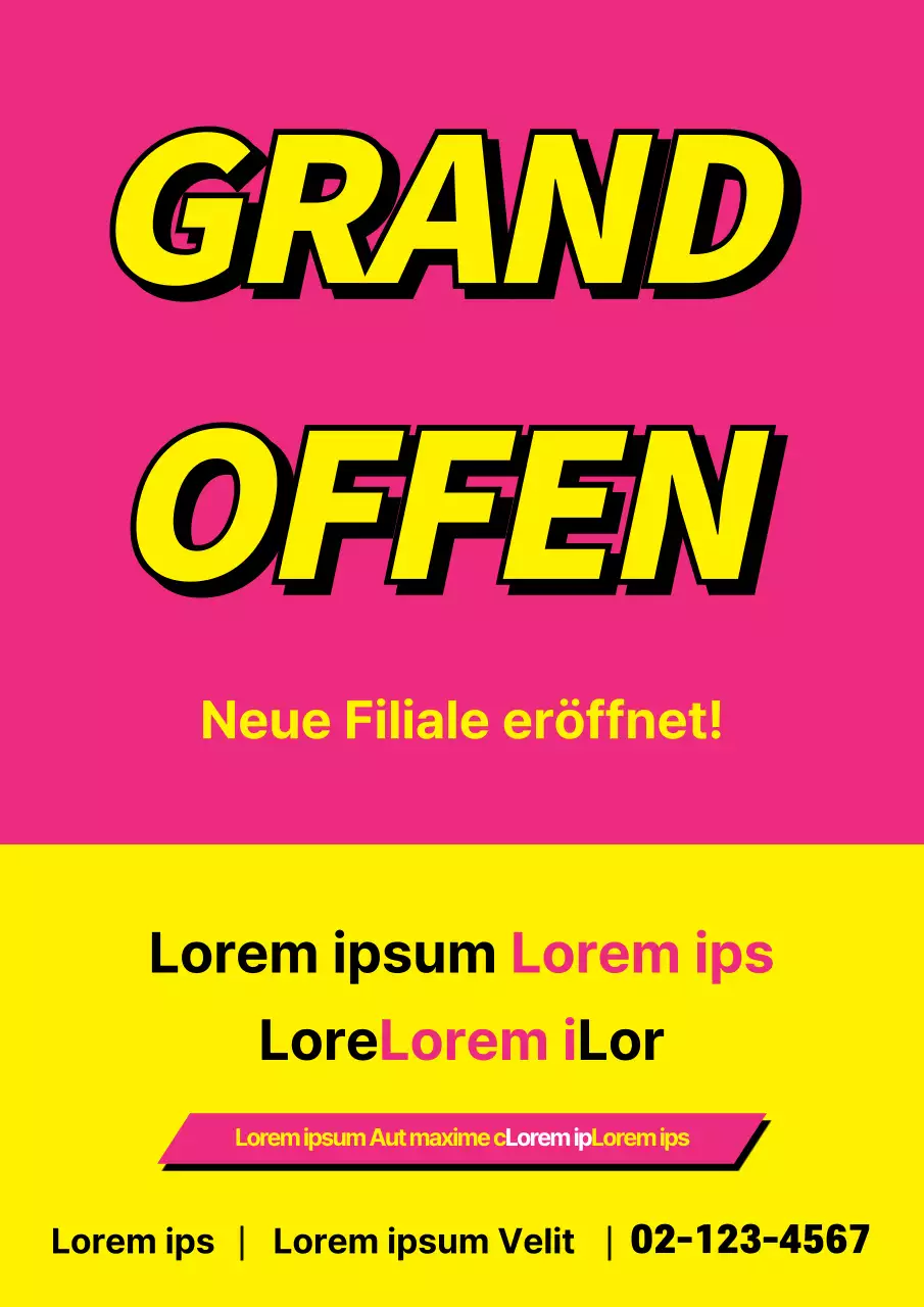 Werbung für die Eröffnung eines Mobiltelefongeschäfts mit einem pink-gelben, gut sichtbaren Banner