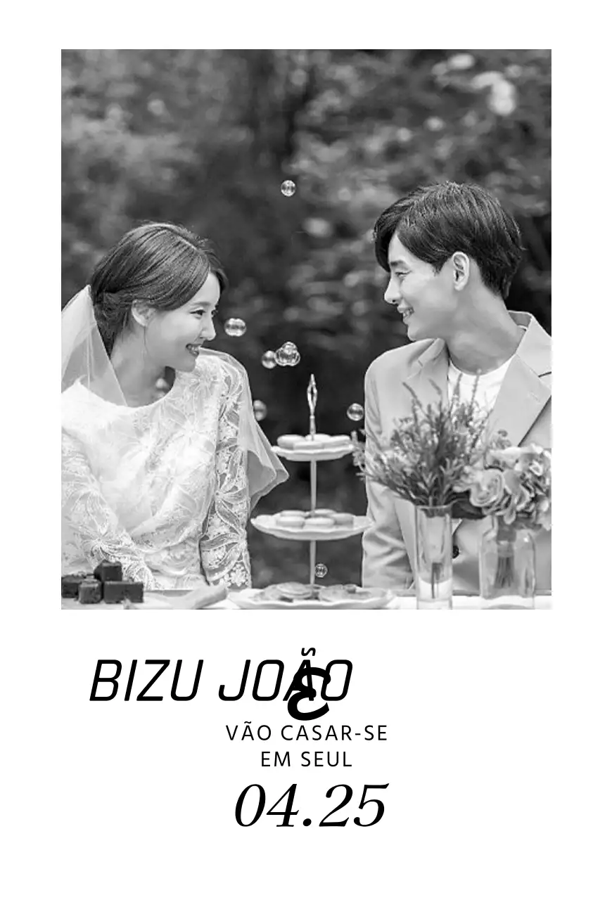 Convites de casamento simples emoldurados com arte de casamento a preto e branco