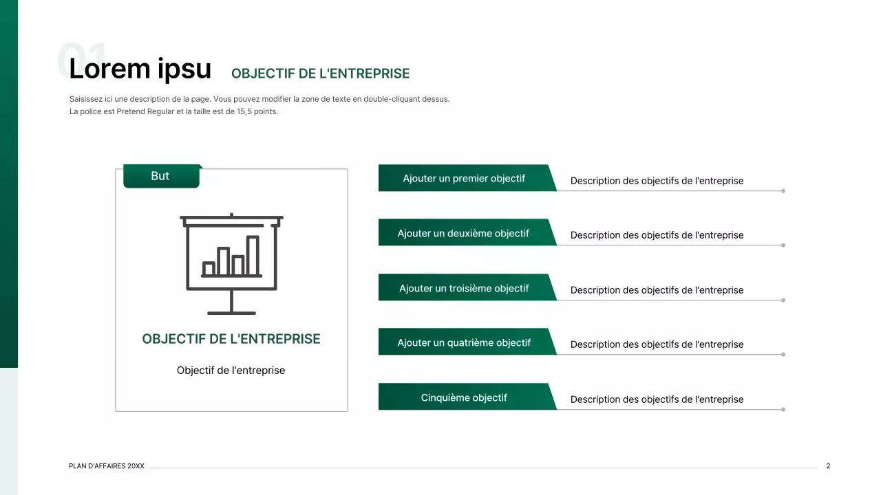 Kit de présentation d'un plan d'affaires avec un concept d'index dégradé en vert