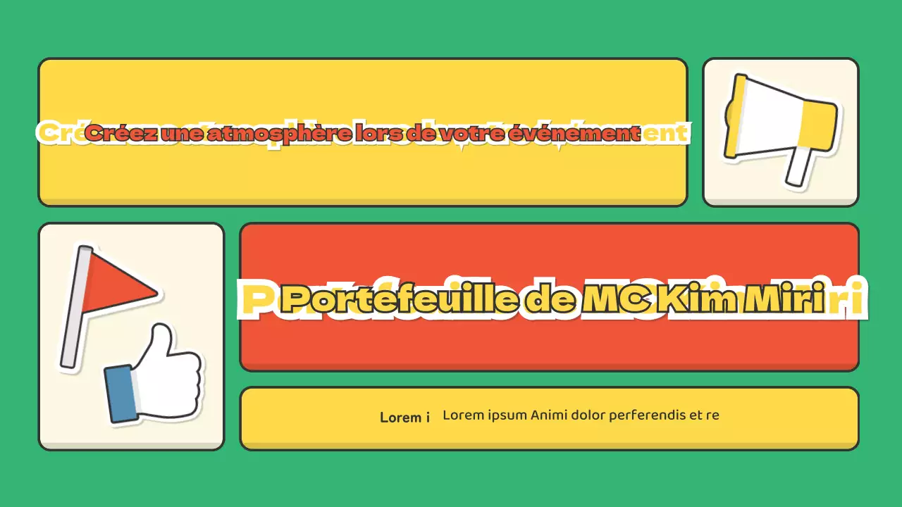 Un portfolio pour les animateurs dans l'industrie du spectacle avec un joli concept d'autocollant rouge et vert.