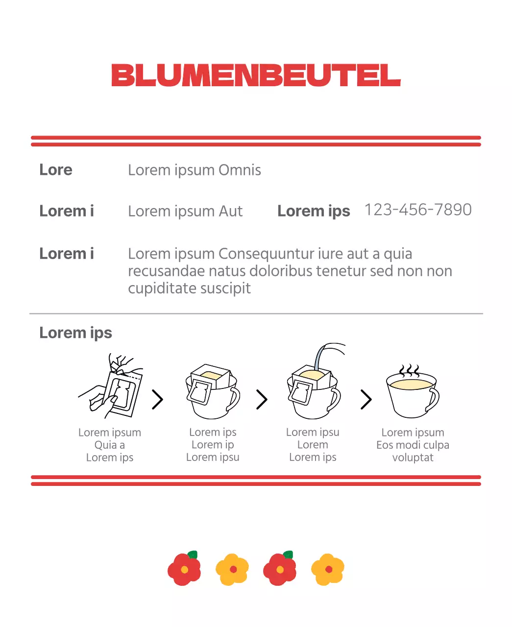 Blumenteebeutel mit roten und orangefarbenen Blumenmotiven