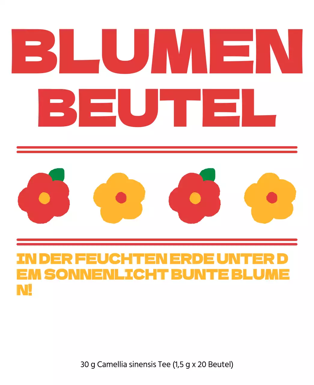Blumenteebeutel mit roten und orangefarbenen Blumenmotiven