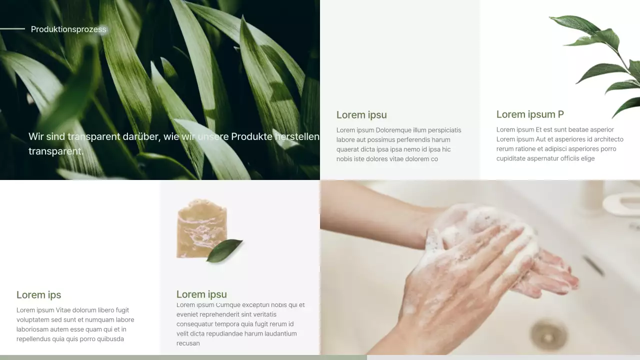 Einreichungsvorschlag für ein grün-beiges naturalistisches Seifenkonzept