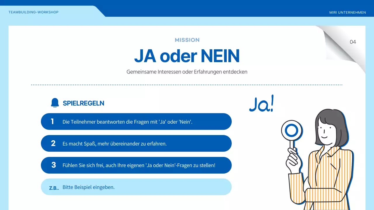 Workshop zur Teambildung mit Illustrationen in Blau und Gelb