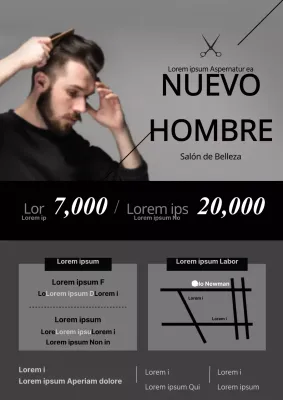 Volante promocional negro y sencillo para peluquería profesional masculina