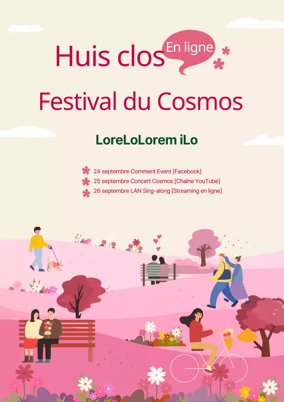 Guide des événements du Festival du Cosmos rose et beige