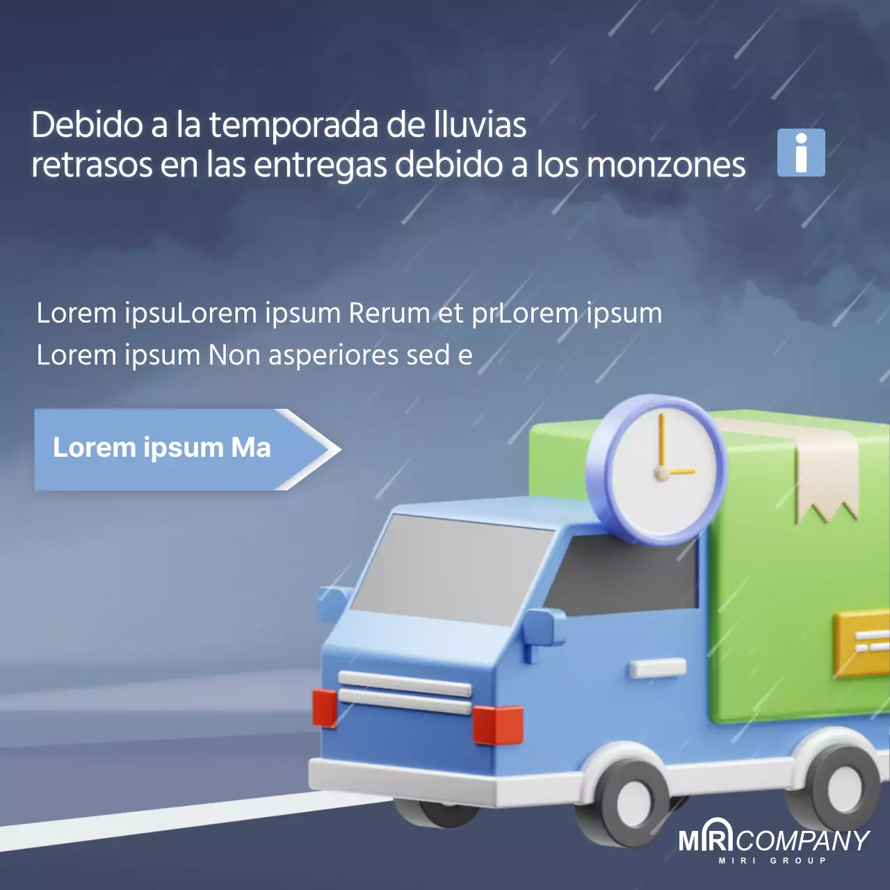 Un simple aviso de retraso en la entrega en azul marino y azul claro