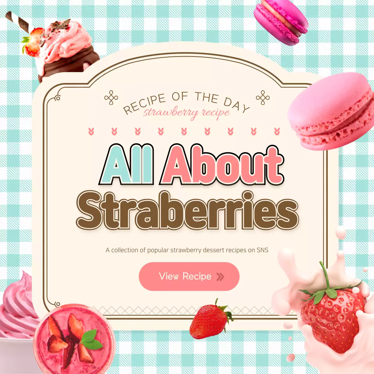 Pink Vintage Strawberry Recipe Social Media Post