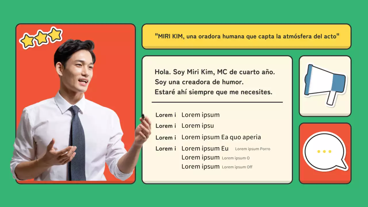 Un portafolio para artistas de la industria del espectáculo con un simpático concepto de pegatinas rojas y verdes