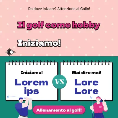 Feed di Instagram con illustrazioni di golf in rosa e verde