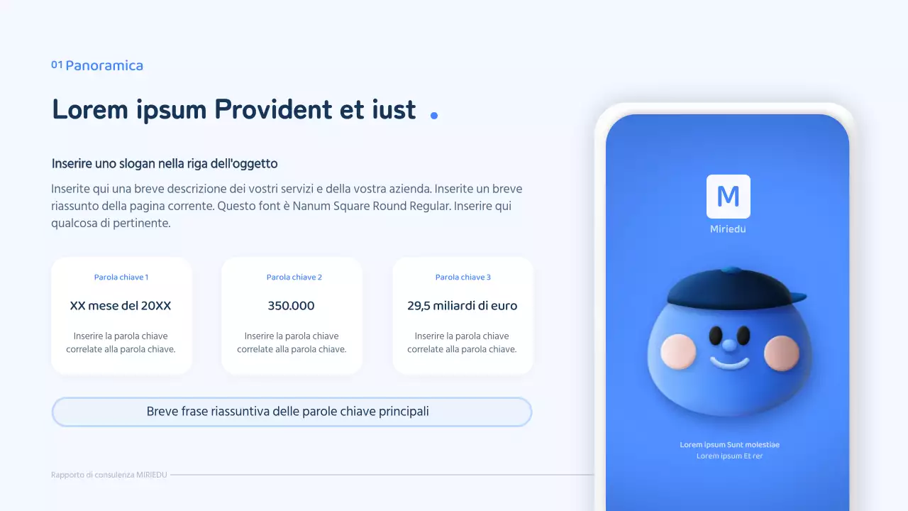 Un personaggio tridimensionale blu con un concetto pulito per una relazione di consulenza.