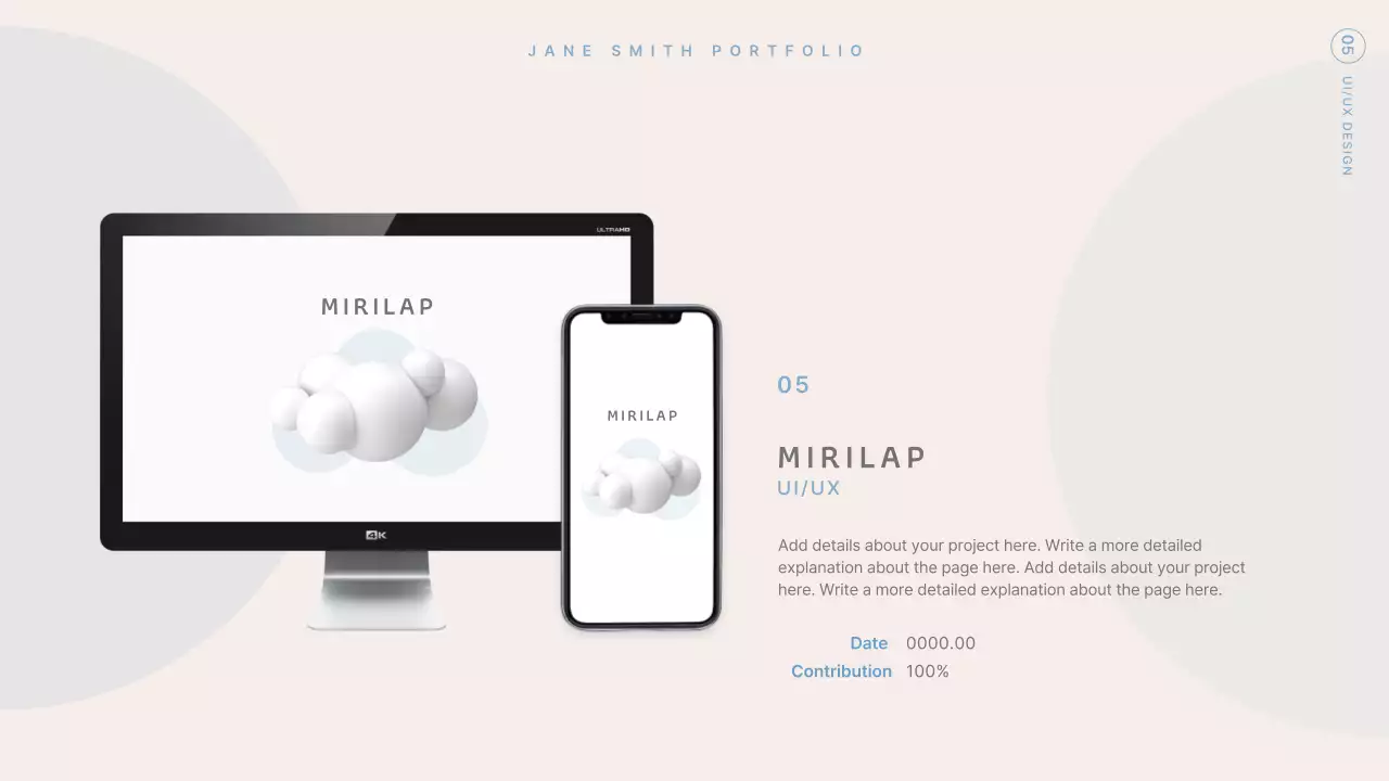 Modern designer portfolio in beige and light blue