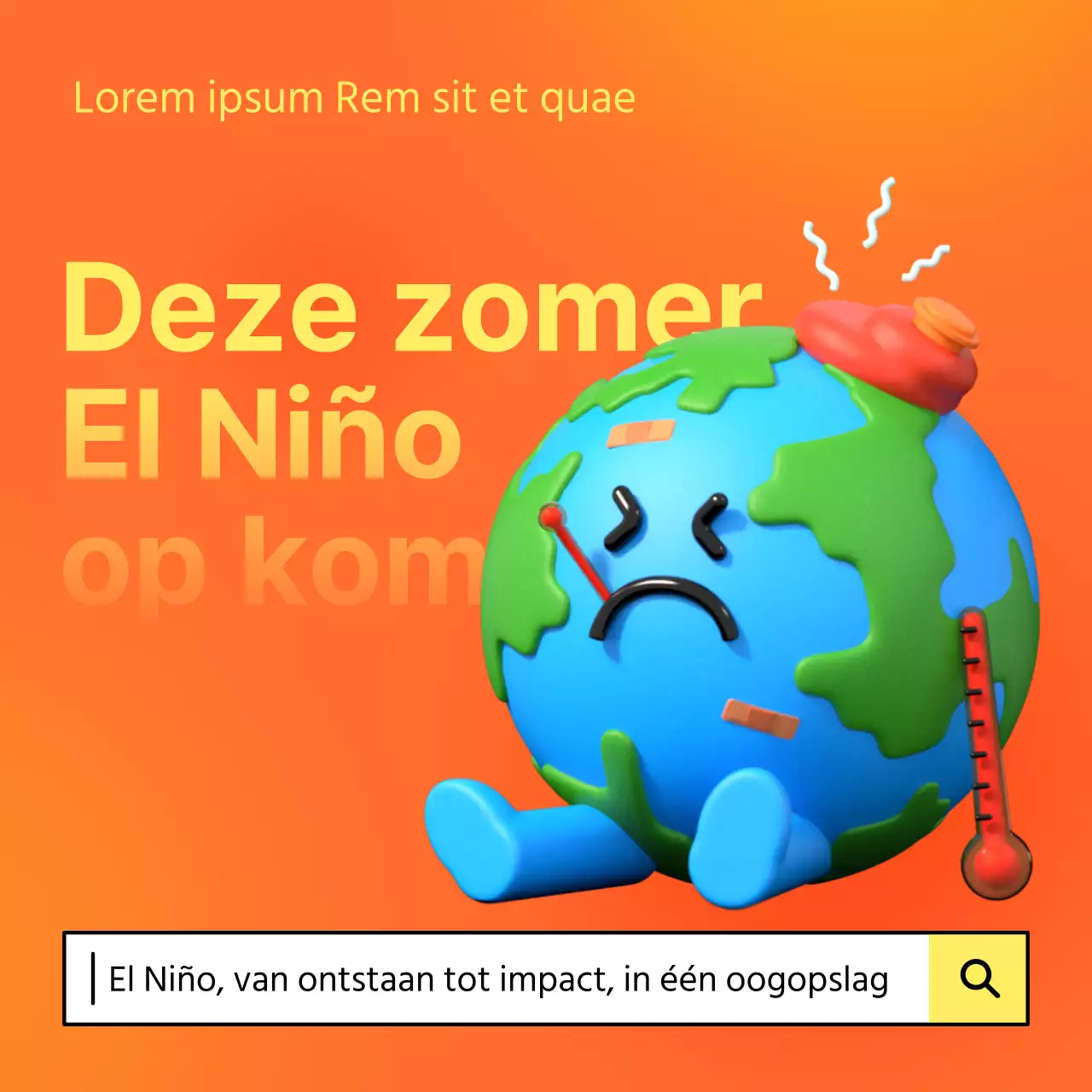 Verhaal over klimaatverandering met oranje en gele gradiëntachtergrond en 3D-illustraties