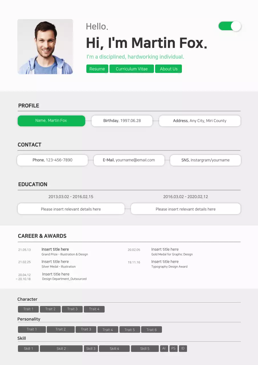 Green Minimal Resume Template