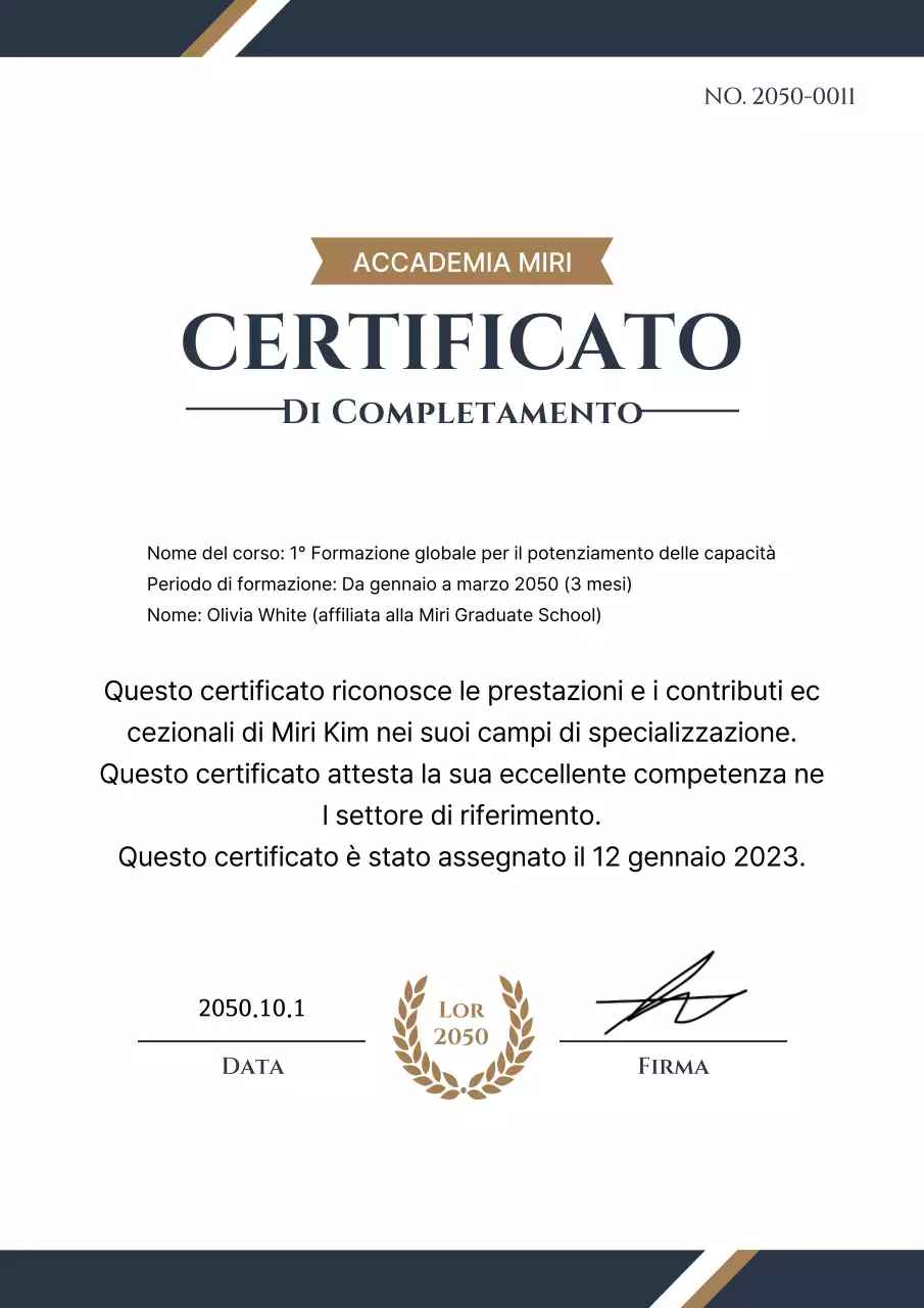 Documenti per certificati di formazione con un look di classe in blu e oro