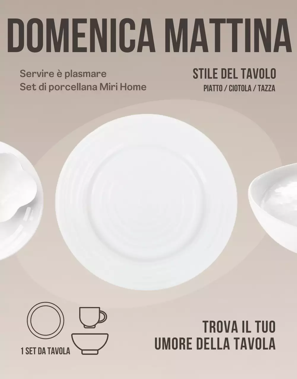 Un set di porcellana semplice, in beige e verde.