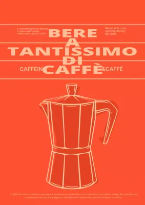 Poster della vetrina del caffè in rosso e corallo
