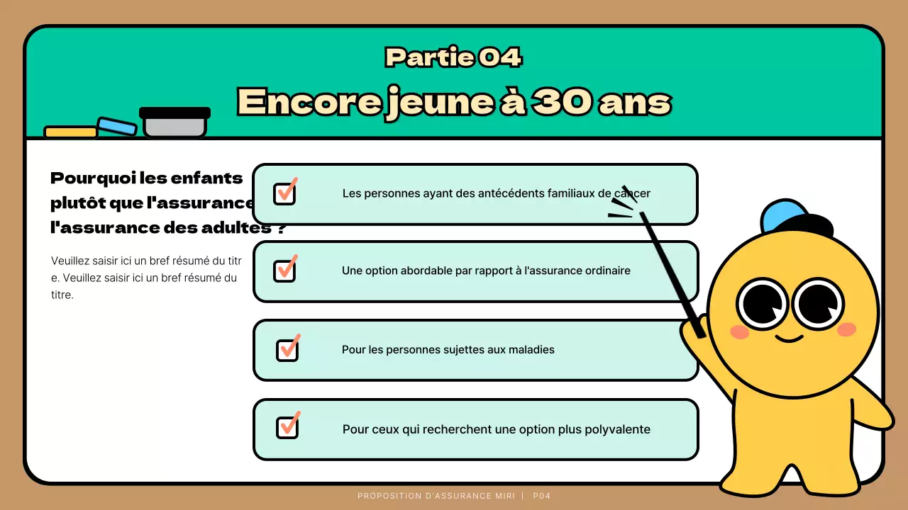Présentation de la proposition d'assurance d'un enfant au caractère mignon turquoise