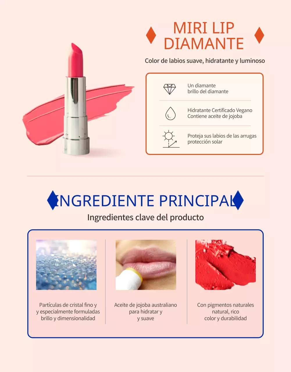 Promover barras de labios vibrantes con toques de color rosa-naranja