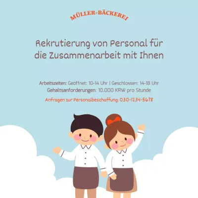 Niedliche und einfache Stellenausschreibung mit hellblauem Hintergrund und buntem Text V2