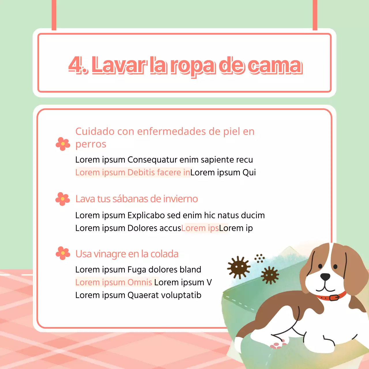 Un lindo cachorro con un fondo primaveral y consejos de salud CardNews