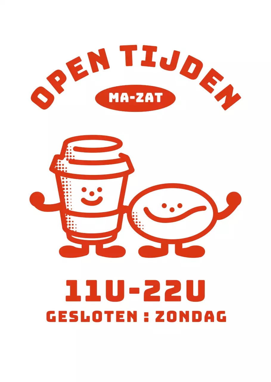Schattige rode koffie en bonen illustraties met café openingstijden informatie