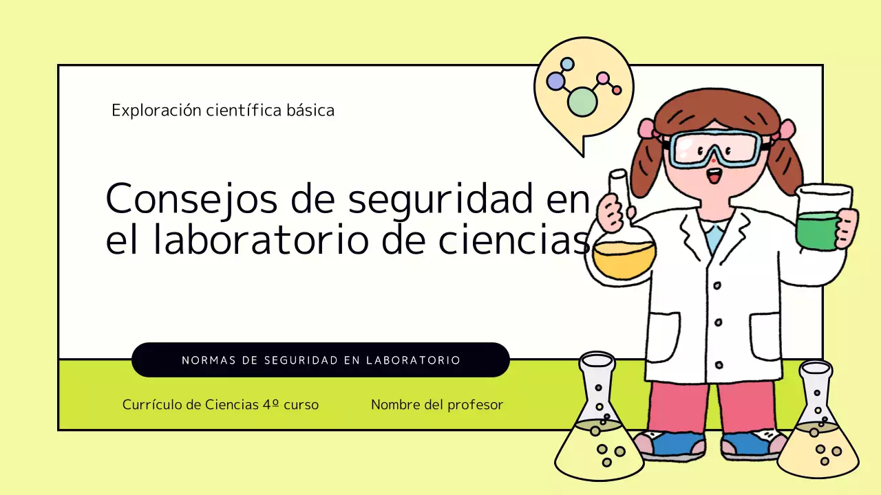 Simpáticos consejos de seguridad para laboratorios científicos en chartreuse y amarillo