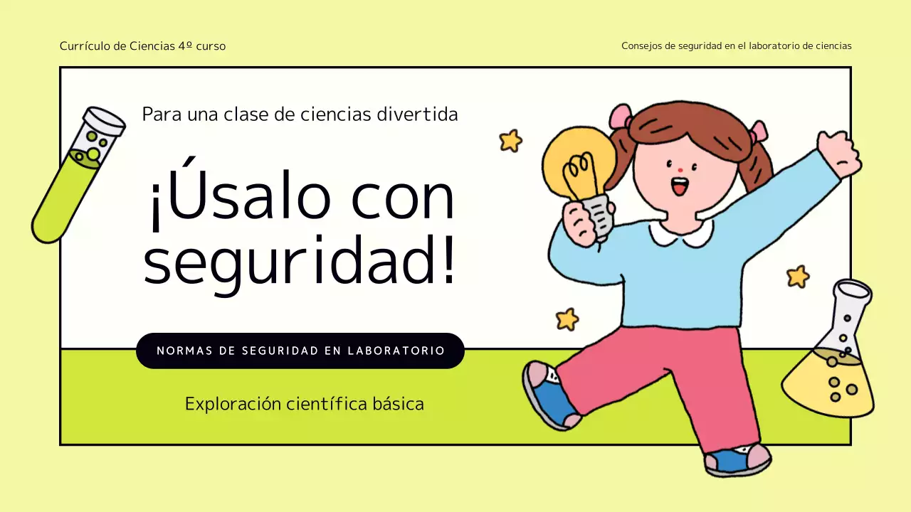 Simpáticos consejos de seguridad para laboratorios científicos en chartreuse y amarillo