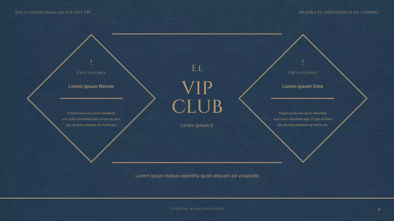 Un lujoso club VIP de grandes almacenes en rojo y azul marino