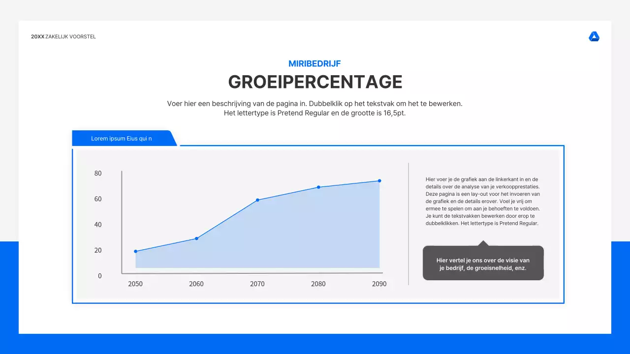 Strakke, intuïtieve presentatiekit voor zakelijke voorstellen in blauw en lichtgrijs