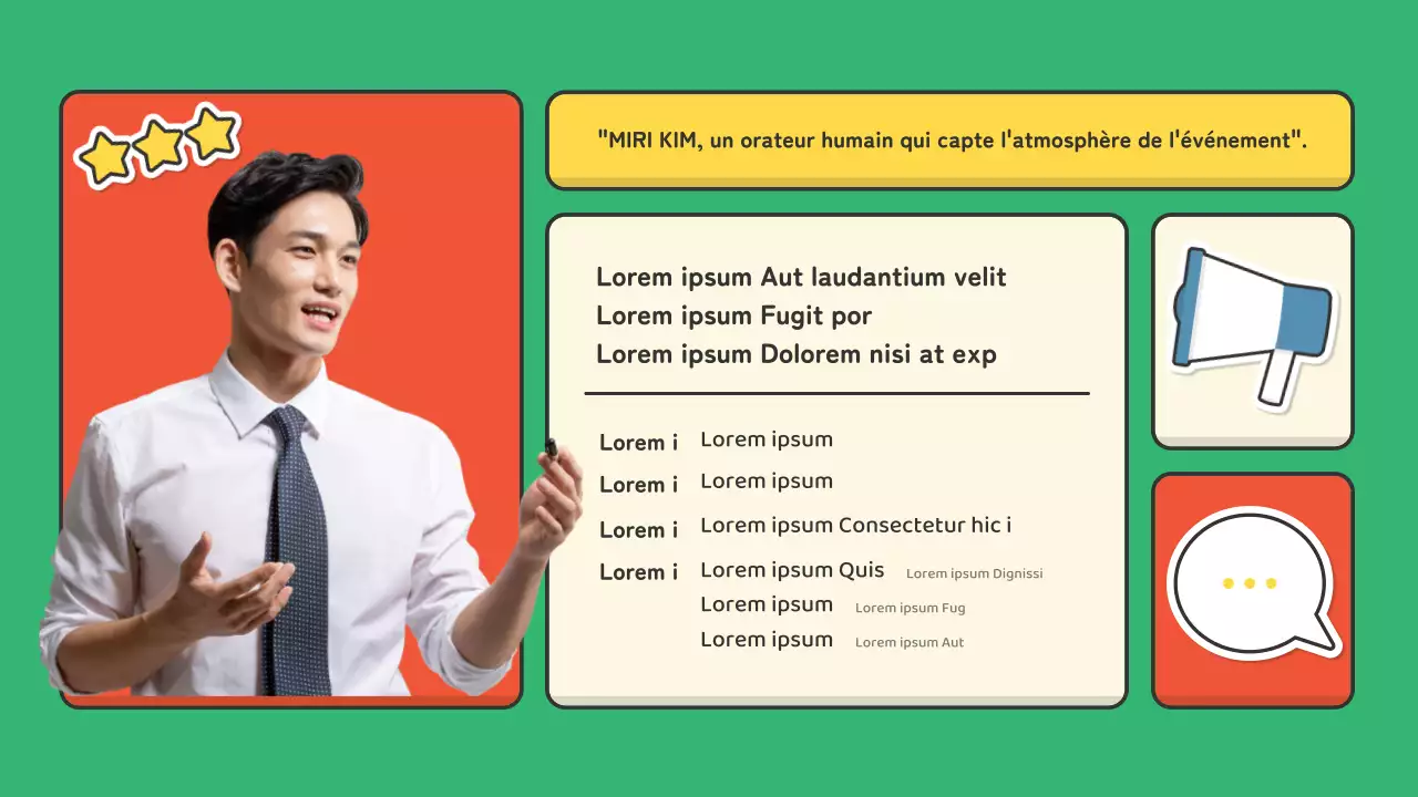 Un portfolio pour les animateurs dans l'industrie du spectacle avec un joli concept d'autocollant rouge et vert.