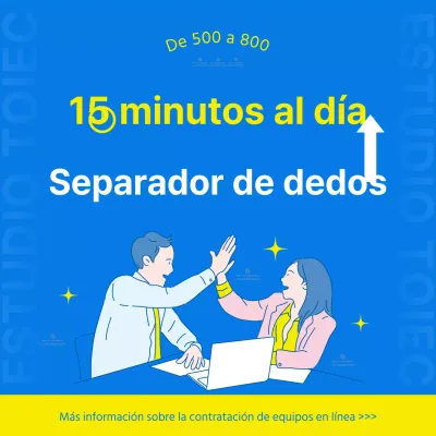 Estudio TOEIC Contenido promocional con sencillos tonos azules y amarillos