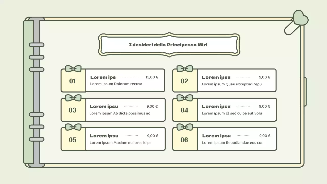 Simpatico kit di presentazione del concetto di agenda in azzurro e verde