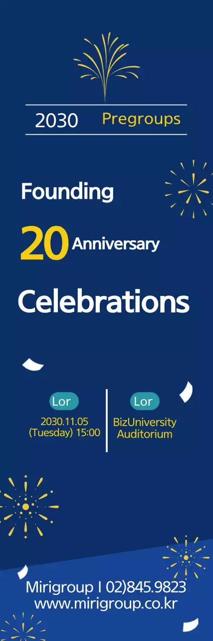 Blue and yellow lettering highlights a clean company launch event